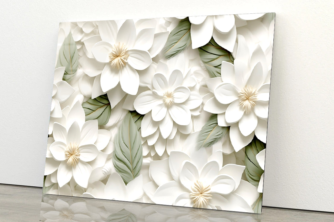 Group of White Flowers with Petals Acrylic Glass Print Tempered Glass Wall Art 100% Made in Australia Ready to Hang - Bella Home Decor
