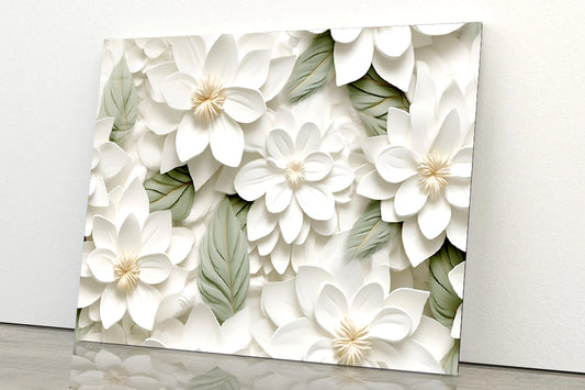 Group of White Flowers with Petals Acrylic Glass Print Tempered Glass Wall Art 100% Made in Australia Ready to Hang - Bella Home Decor