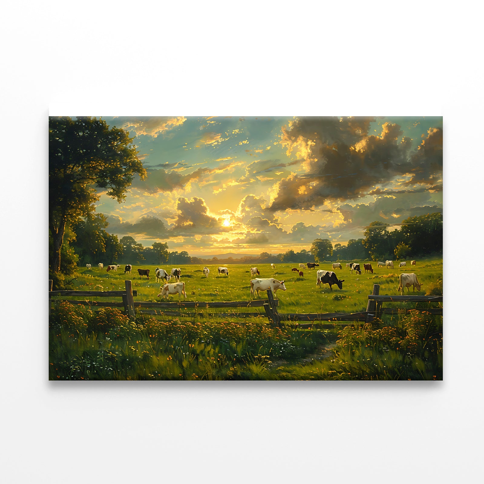 Herd of Cows Grazing In a Field under Cloudy Sky Print 100% Australian Made - Bella Home Decor