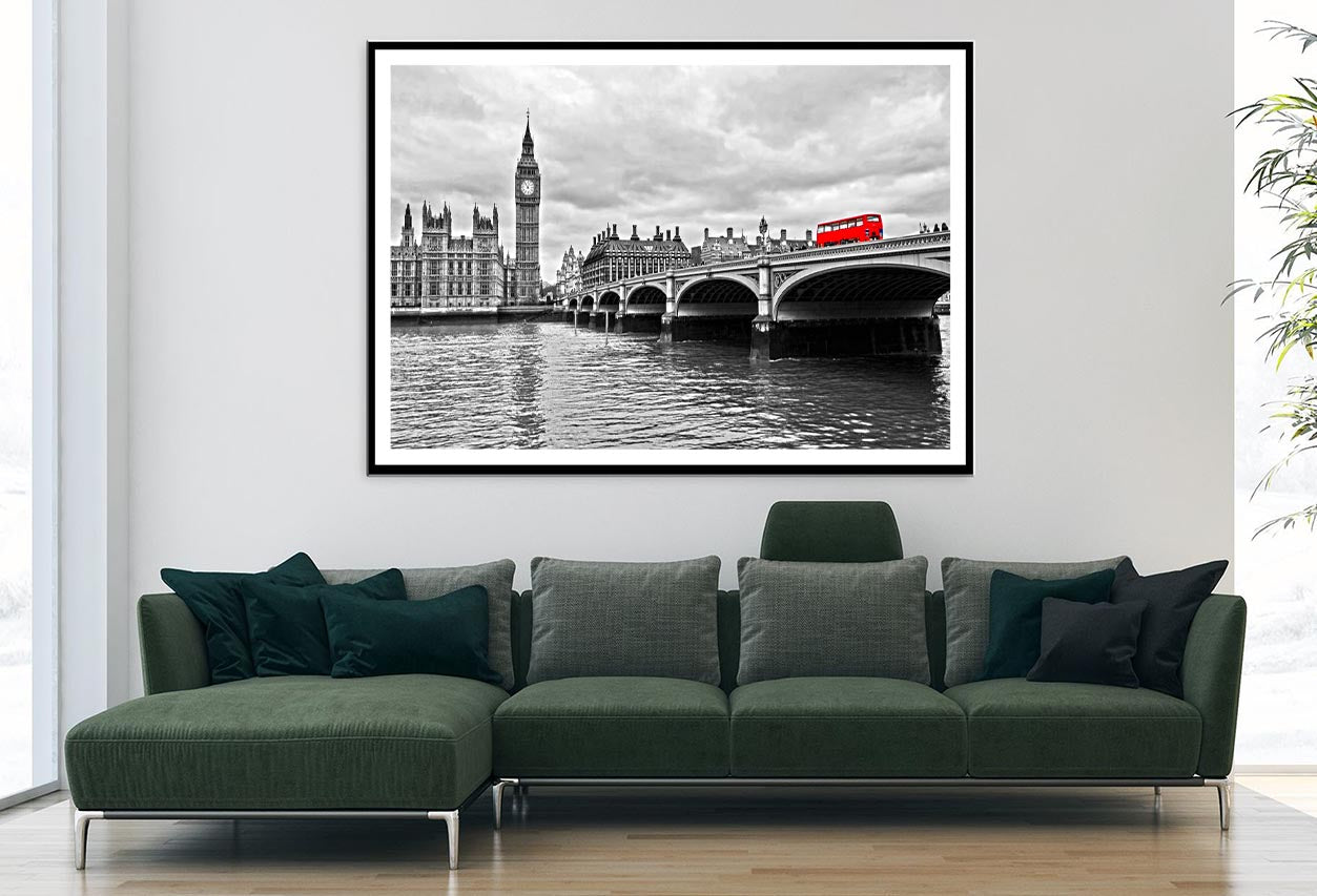 Red Bus on Westminster Bridge by The Houses of Parliament Home Decor Premium Quality Poster Print Choose Your Sizes