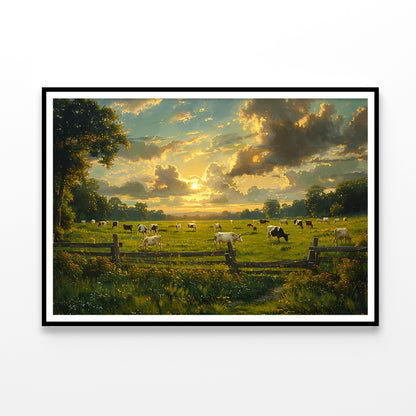 Herd of Cows Grazing In a Field under Cloudy Sky Home Decor Premium Quality Poster Print Choose Your Sizes