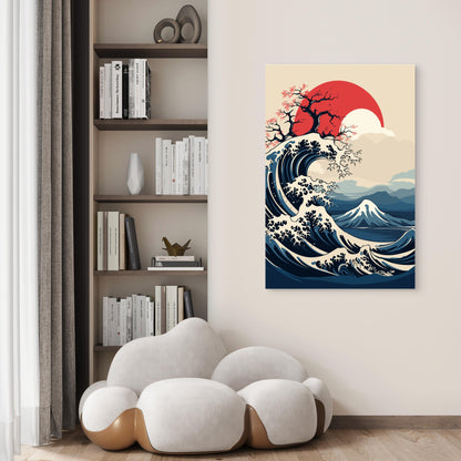 Great Wave Off Kanagawa Cherry Blossom 60x90cm Metal Print Ready to Hang