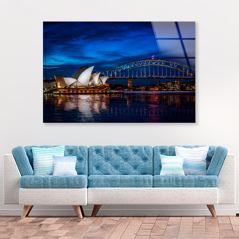 Sydney Opera House at Night Acrylic Glass Print Tempered Glass Wall Art 100% Made in Australia Ready to Hang - Bella Home Decor