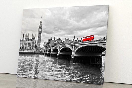 Red Bus on Westminster Bridge by The Houses of Parliament Acrylic Glass Print Tempered Glass Wall Art 100% Made in Australia Ready to Hang