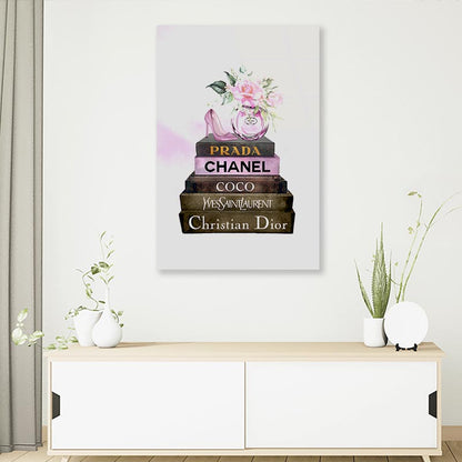 Pink Perfume On Book set Fashion Art 3D Design Acrylic Glass Print Tempered Glass Wall Art 100% Made in Australia Ready to Hang