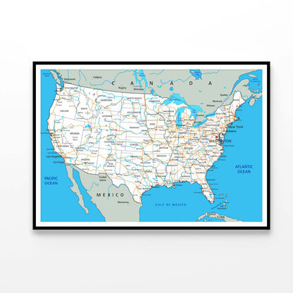 High Detailed USA Road Map Home Decor Premium Quality Poster Print Choose Your Sizes