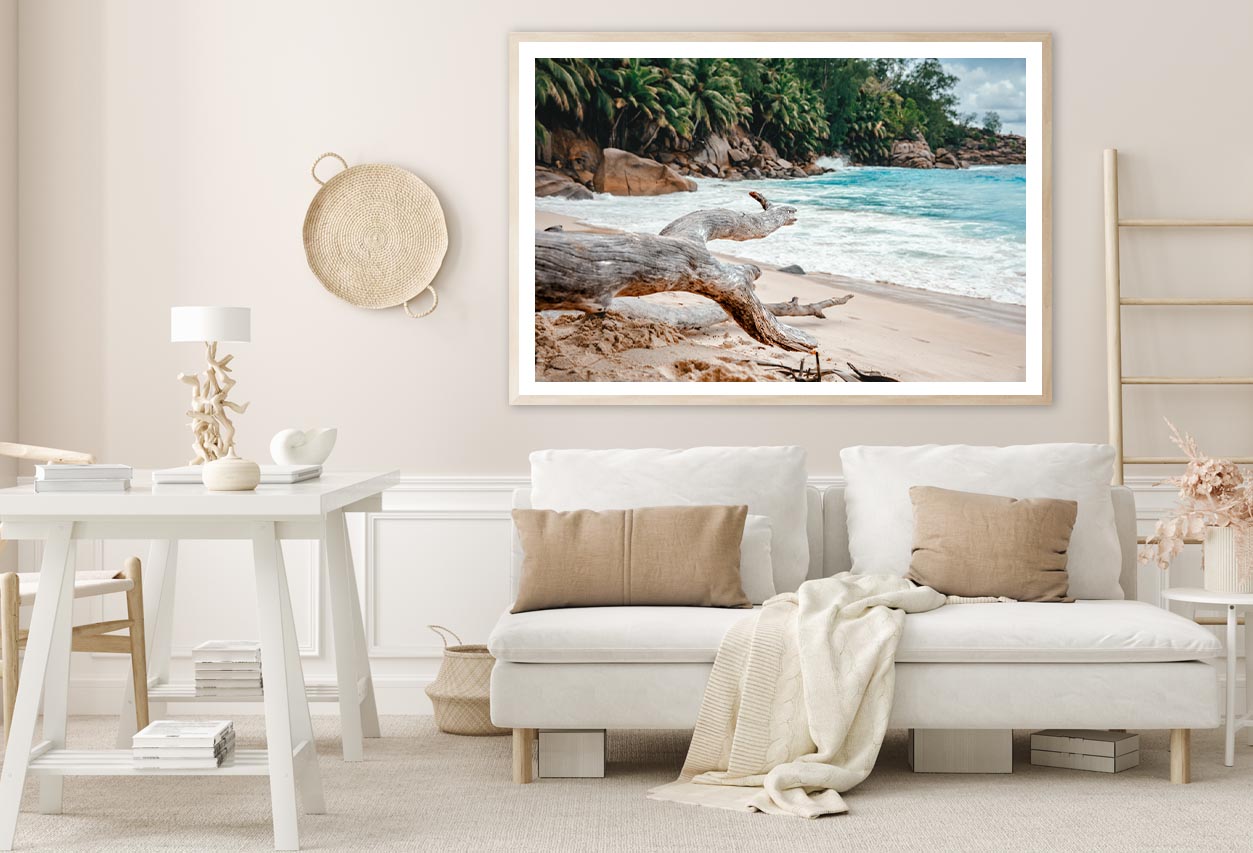 Rocks And Palm Trees Along the Shore, Seychelles Home Decor Premium Quality Poster Print Choose Your Sizes