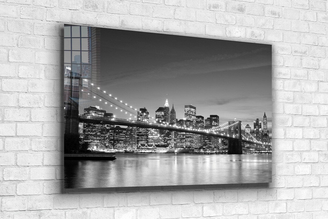 Night Bridge B&W View UV Direct Aluminum Print Australian Made Quality