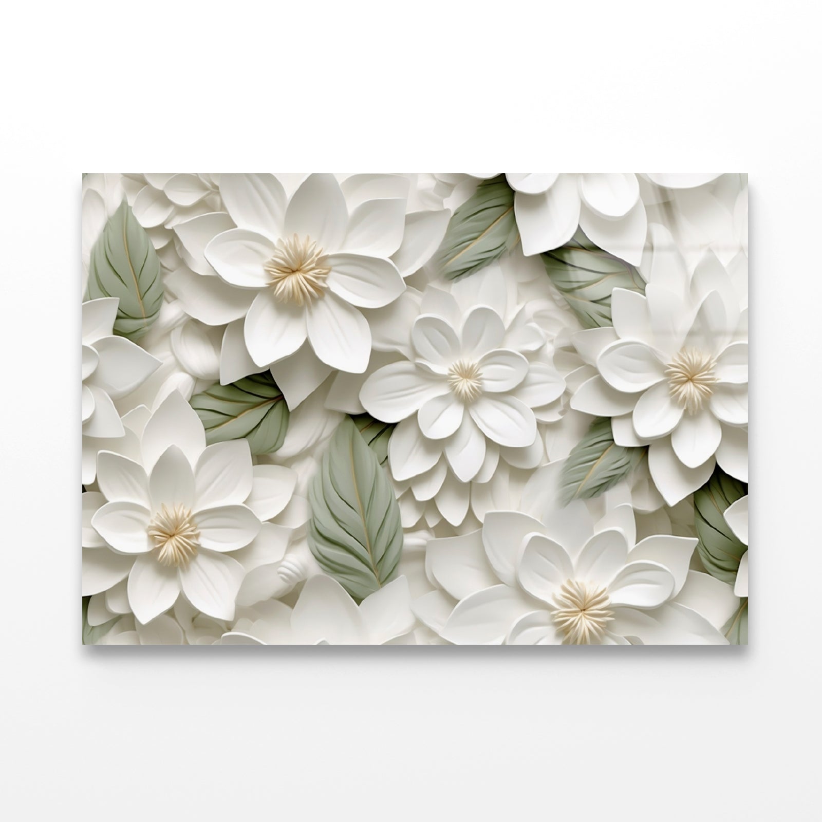 Group of White Flowers with Petals Acrylic Glass Print Tempered Glass Wall Art 100% Made in Australia Ready to Hang - Bella Home Decor