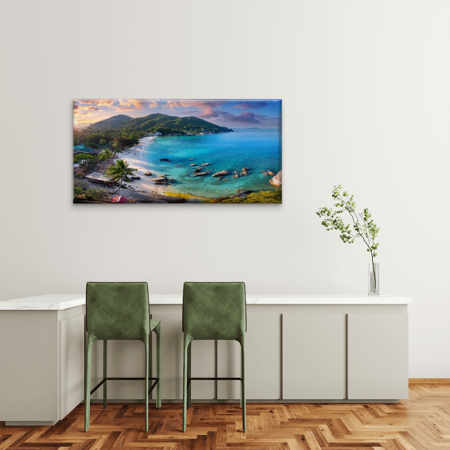 Emerald Green Beach in Koh Samui Thailand Wall Art Canvas Office Home Room Framed 120x60cm