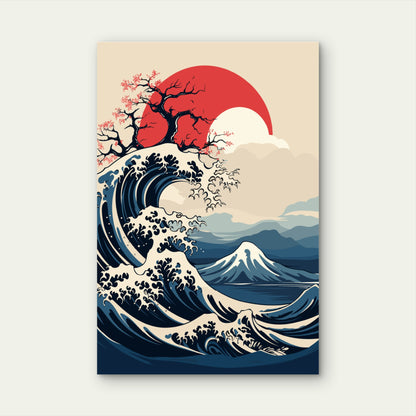 Great Wave Off Kanagawa Cherry Blossom 40x60cm Metal Print Ready to Hang