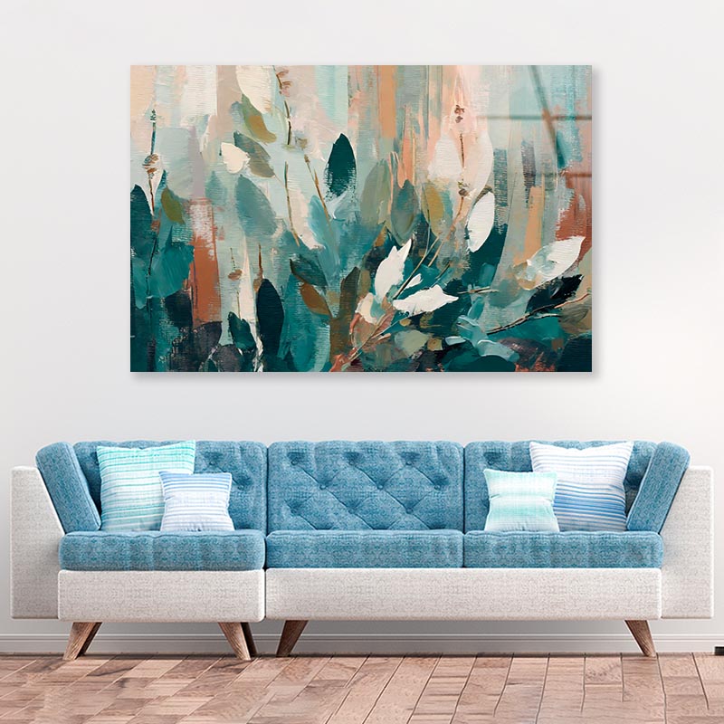 Abstract Leaves Oil Painting  Acrylic Glass Print Tempered Glass Wall Art 100% Made in Australia Ready to Hang - Bella Home Decor
