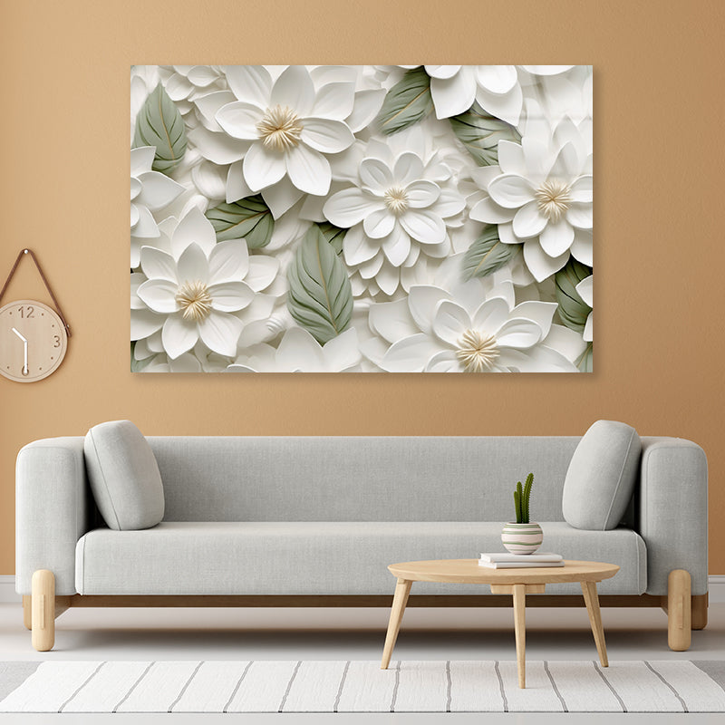 Group of White Flowers with Petals Acrylic Glass Print Tempered Glass Wall Art 100% Made in Australia Ready to Hang - Bella Home Decor