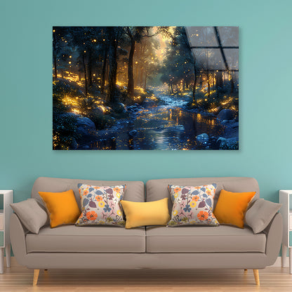 Magical Forest at Night View Acrylic Glass Print Tempered Glass Wall Art 100% Made in Australia Ready to Hang - Bella Home Decor