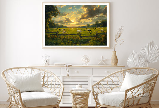 Herd of Cows Grazing In a Field under Cloudy Sky Home Decor Premium Quality Poster Print Choose Your Sizes