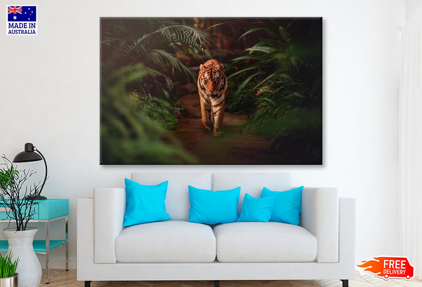 Tiger Prowling Through Dense Jungle Foliage  Wall Art Decor 100% Australian Made