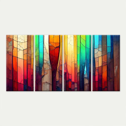 4pcs Mosaic Mosaic Glass Rainbow Geometric Wall Art Canvas Framed 45x80cm - High Quality Print 100% Australian Made Wall Canvas Ready to Hang