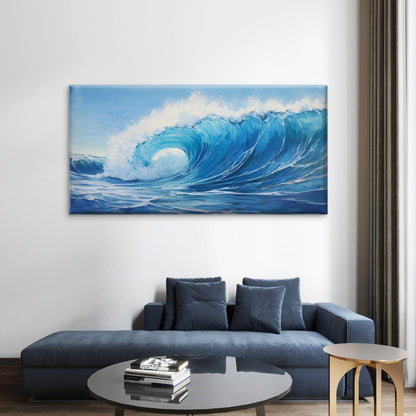 Blue Ocean Wave Painting Wall Art Canvas Office Home Room Framed 120x60cm - Bella Home Decor