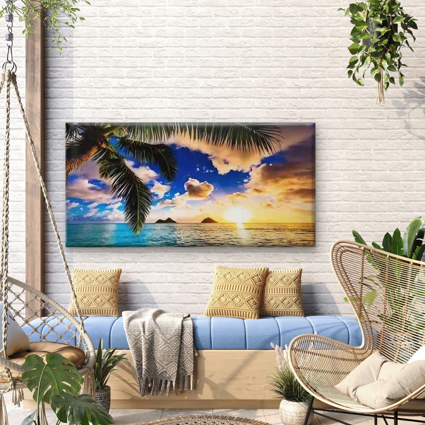 Tropical Beach Sunset Palm Tree Wall Art Canvas Office Home Room Framed 120x60cm - Bella Home Decor