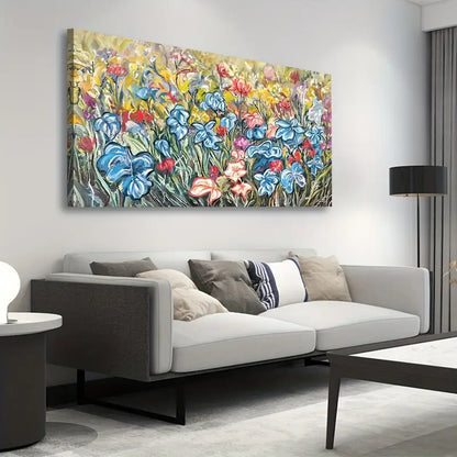 Oil Painting Style Botanical Blue Red Purple Yellow Floral Wall Art canvas office home room framed 120x60cm - Bella Home Decor