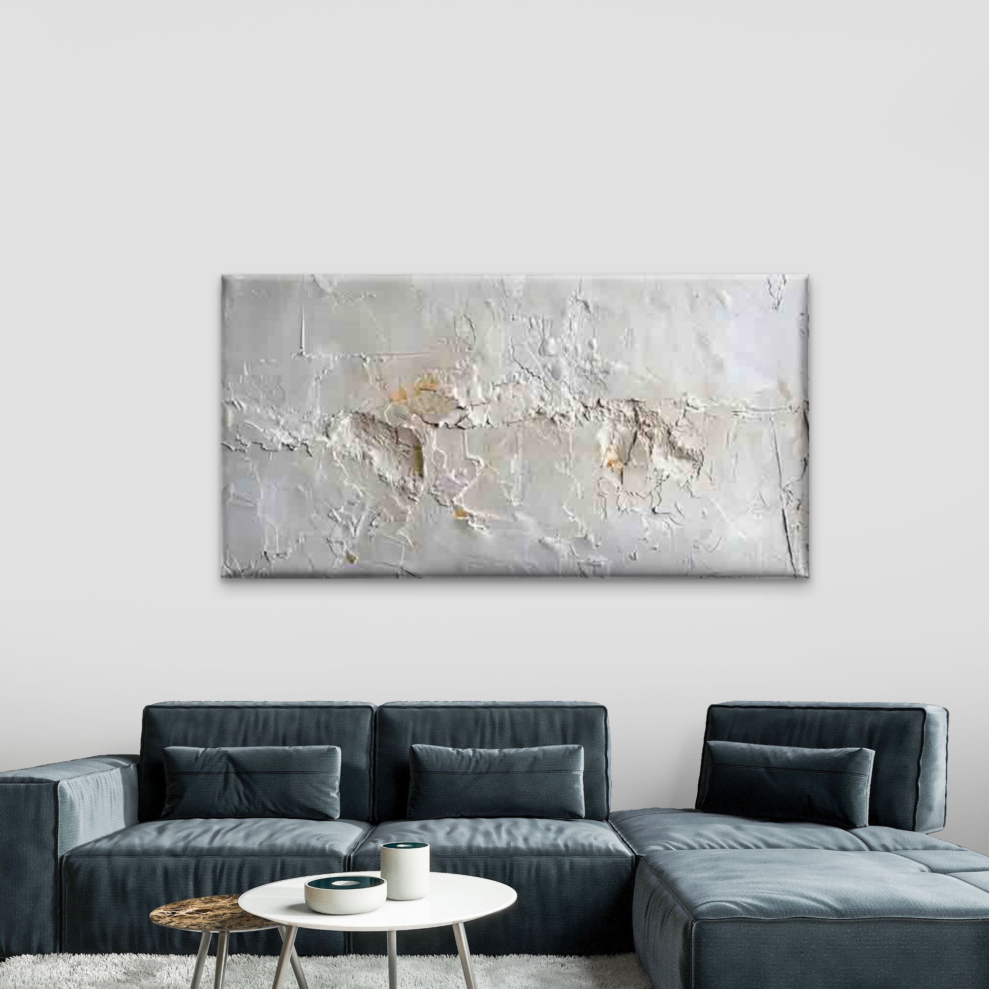 Modern White Texture Neutral Wall Art Canvas Office Home Room Framed 120x60cm - Bella Home Decor