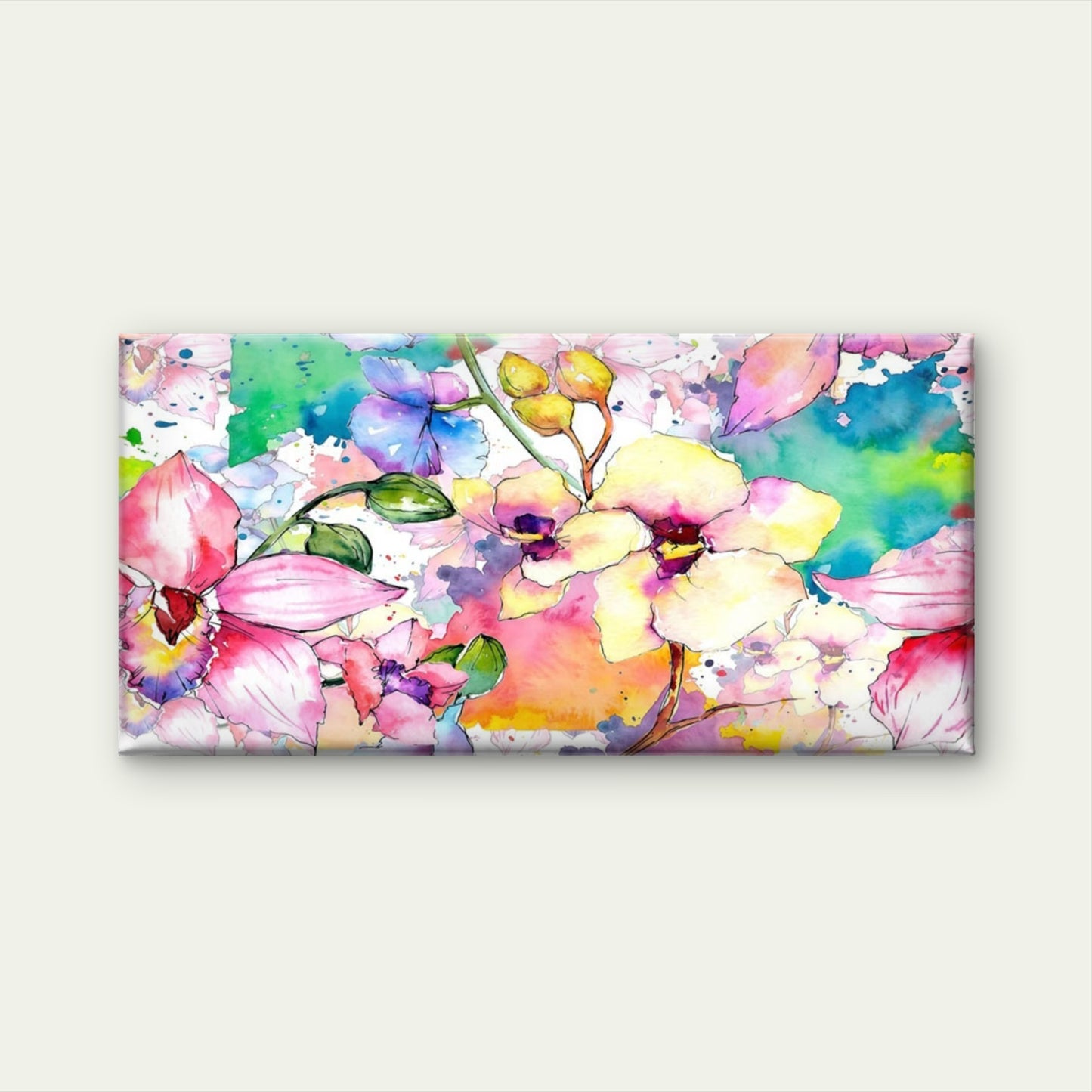 Colorful Watercolor Floral Paint Wall Art Canva Office Home Room Framed 120x60cm
