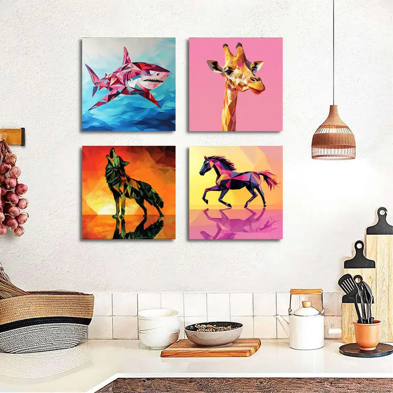 4pcsAbstract Animals   Wall Art Canvas Framed
