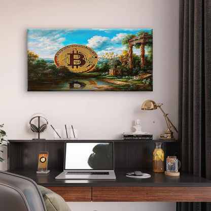 Surreal Crypto Landscape Wall Art Canvas Office Home Room Framed 120x60cm