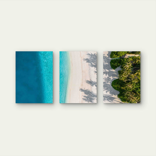 3pcs Palm Shadows on White Sand Beach Metal Print Ready to Hang Art - Bella Home Decor