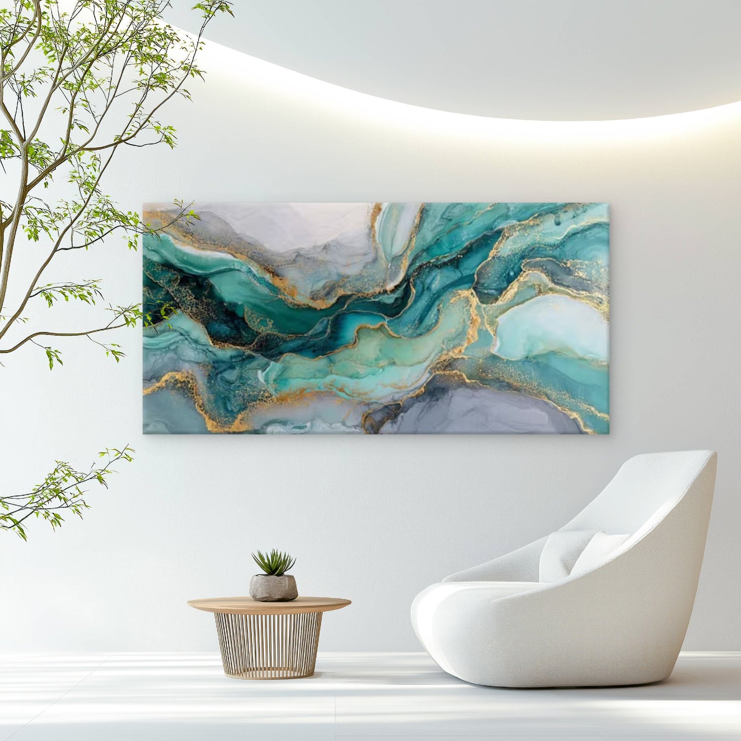 Teal Green Golden Marble Wall Art Canvas Office Home Room Framed 120x60cm