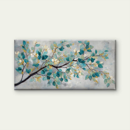 Blue & Golden Leaf White Branch Wall Art Canvas Office Home Room Framed 120x60cm