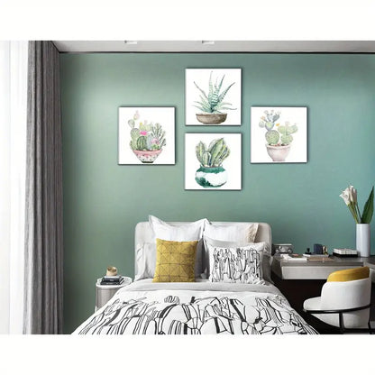 4pcs Succulent Plants Wall Art Canvas Framed