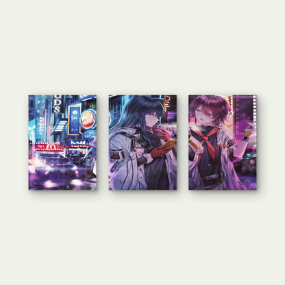 3pcs Cyberpunk Rainy City Neon Night Street Metal Print Ready to Hang Art