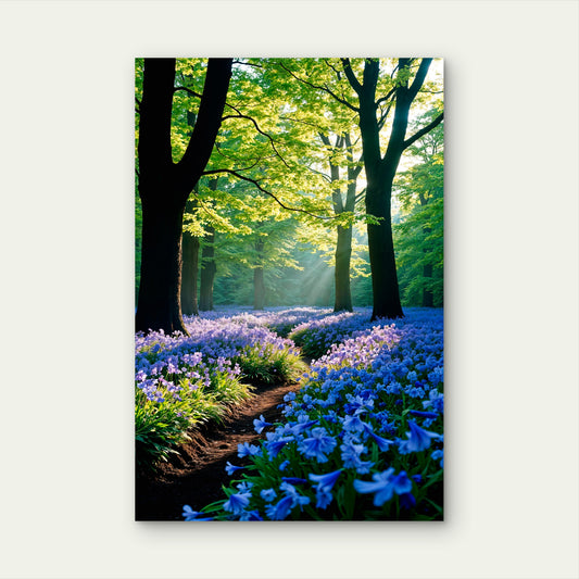 Forest Bluebell Flower Path Sunbeam Woodland 40x60cm Metal Print Ready to Hang