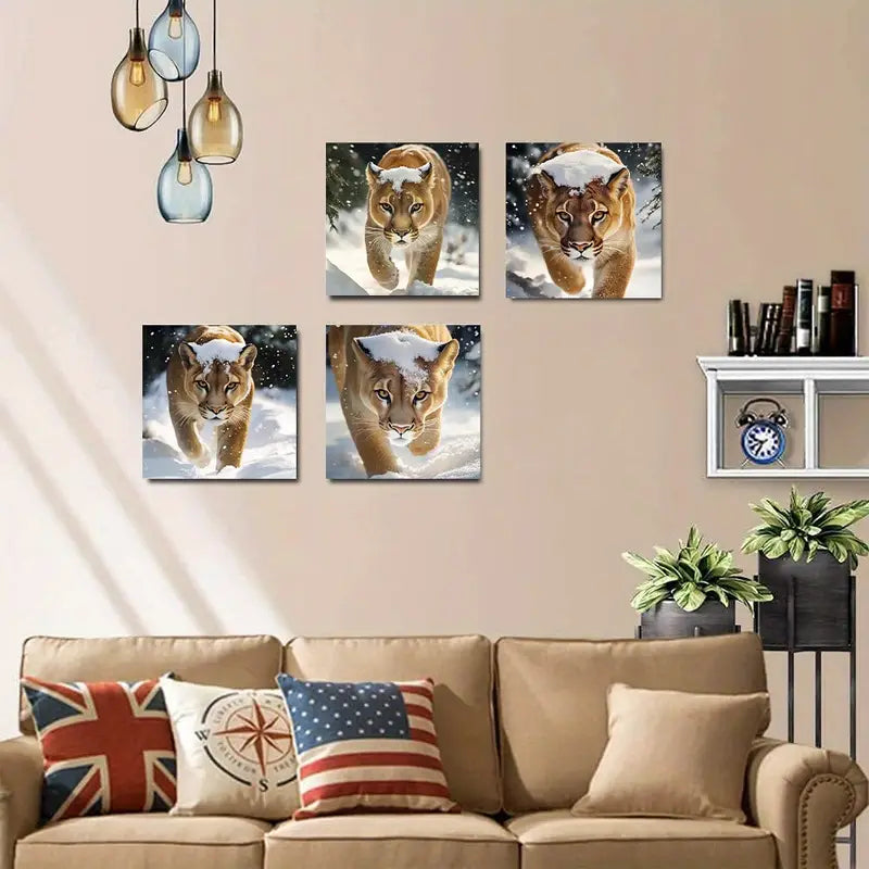 4pcs  Snowy Mountain Lion  BL    Wall Art Canvas Framed