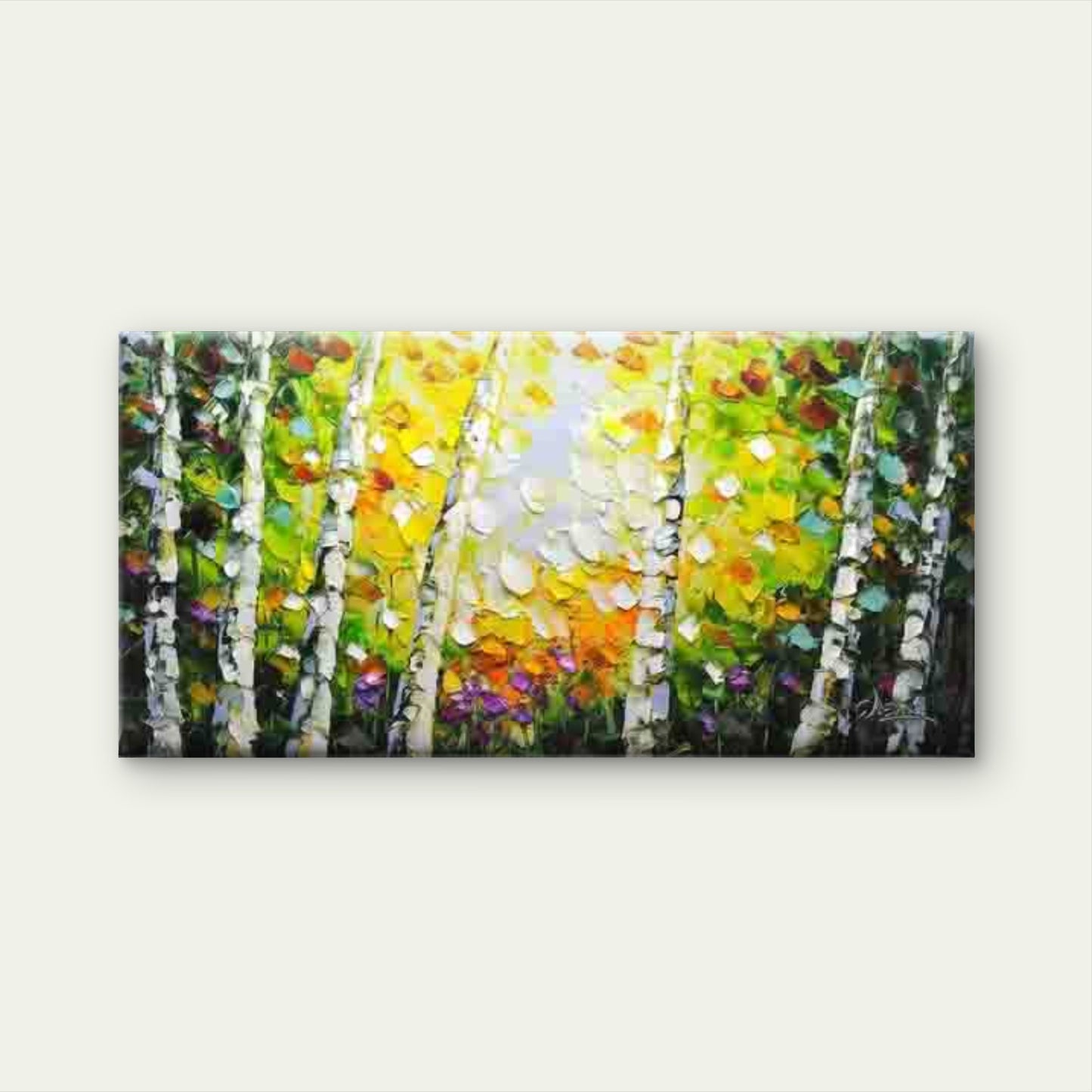 Birch Forest & Colorful Flowers Wall Art Canvas Office Home Room Framed 120x60cm