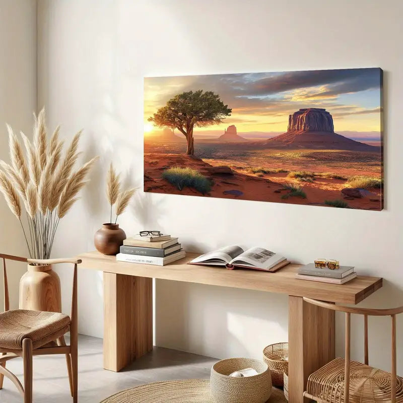 Scenic Dawn Scenery Desert Solitary Tree Rock Formations Wall Art canvas office home room framed 120x60cm - Bella Home Decor