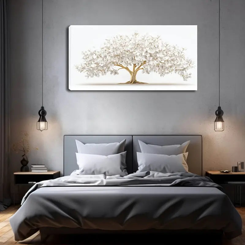 Golden Root And White Petals Wall Art Canvas Office Home Room Framed 120x60cm - Bella Home Decor