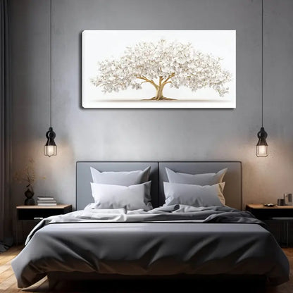 Golden Root And White Petals Wall Art Canvas Office Home Room Framed 120x60cm - Bella Home Decor