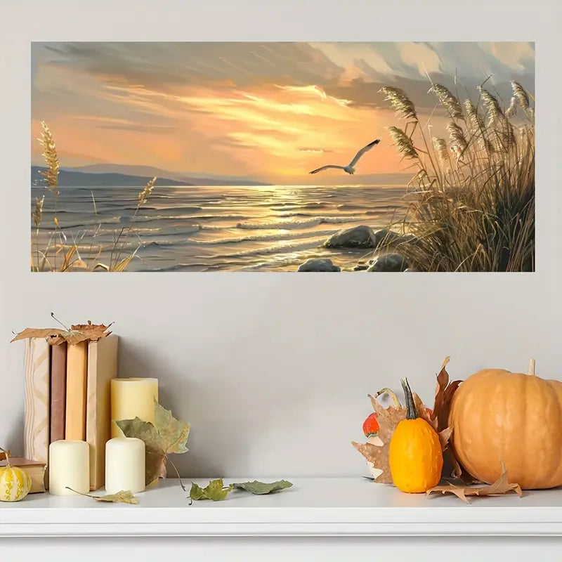 Golden Sunset Beach wall canvas office home room framed 120x60cm - Bella Home Decor