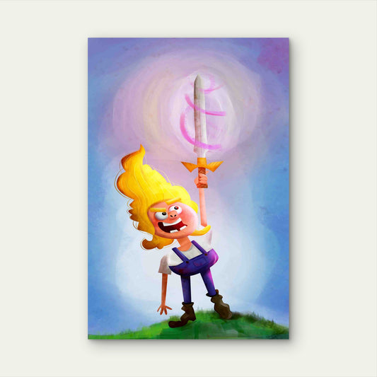 3D Adventurer Illustration With Mountain Metal Print Ready to Hang