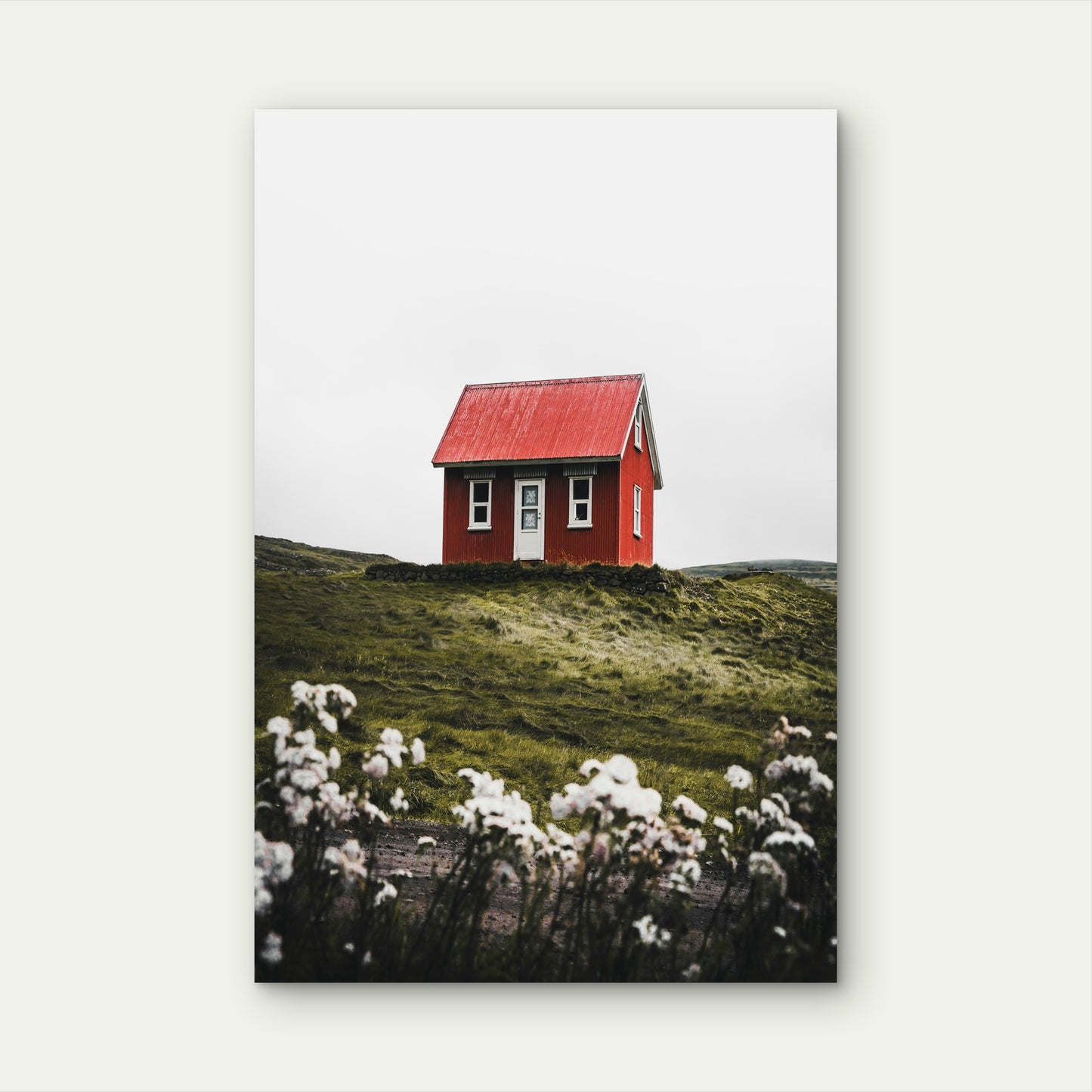 Traditional Red House in Nordic Landscape 60x90cm Metal Print Ready to Hang