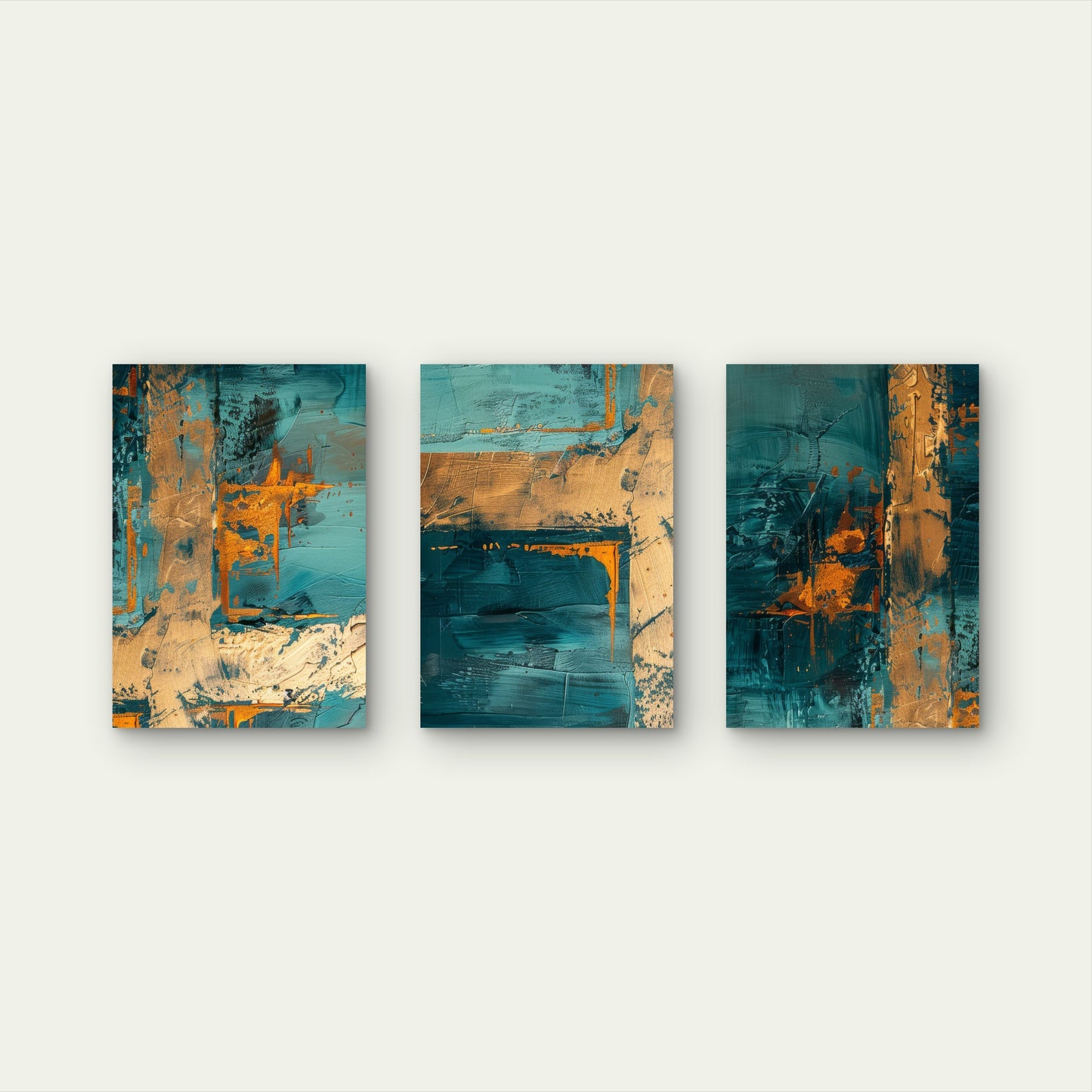 3pcs Teal and Gold Foil Abstract Textured Oil Painting Wall Art Set Canvas Framed 40x60cm - High Quality Print 100% Australian Made Wall Canvas Ready to Hang