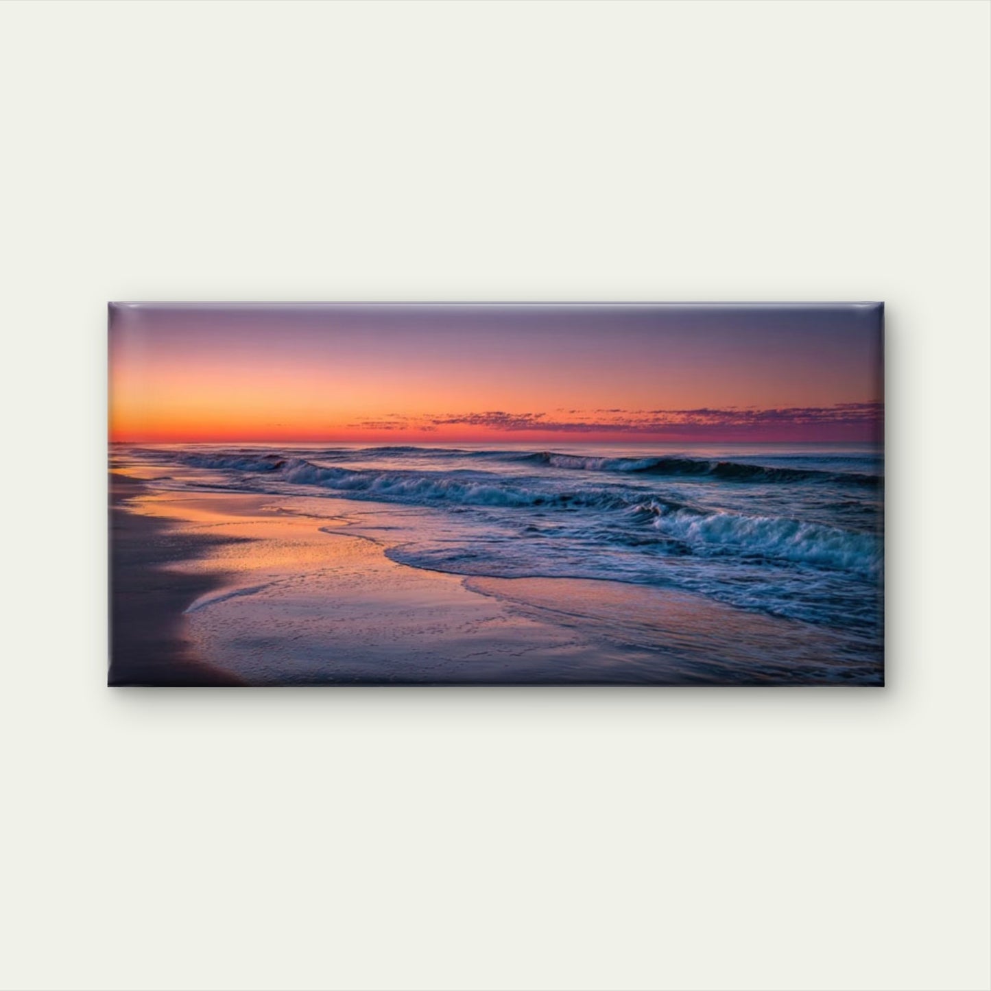 Pink Ocean Waves Beach Wall Art Canvas Office Home Room Framed 120x60cm