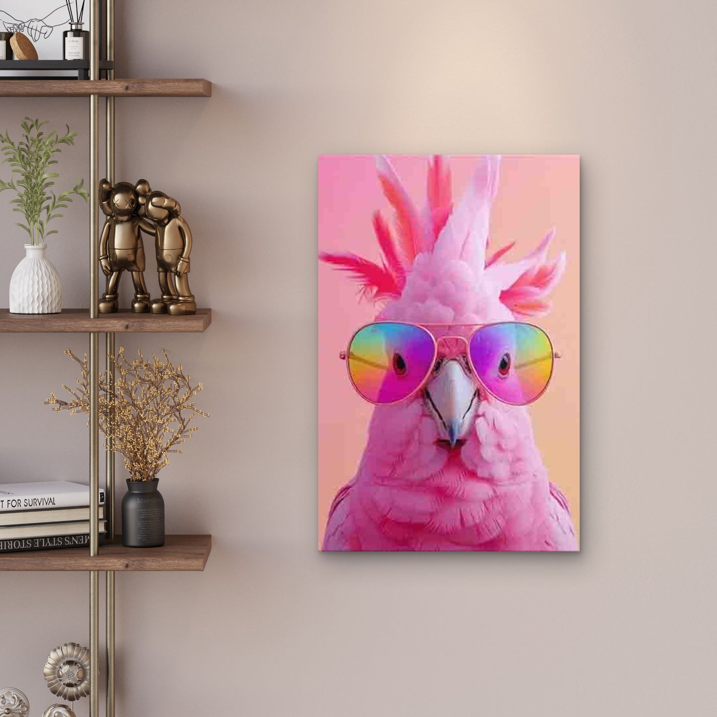 Colorful Parrot Glasses Metal Print Ready to Hang