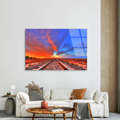 Trans Australian Railway Sunset Desert   Acrylic Glass Printing Wall Art Australian Made Quality