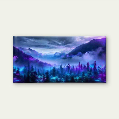 Neon Fantasy Mountain Skyline Wall Art Canvas Office Home Room Framed 120x60cm - Bella Home Decor