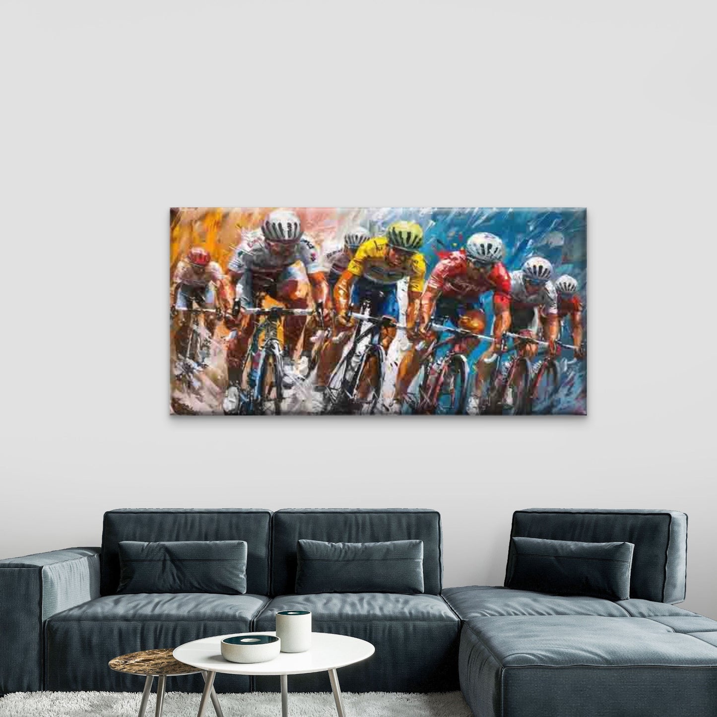 Cyclists in Dynamic Motion, Wall Art Canvas Office Home Room Framed 120x60cm - Bella Home Decor