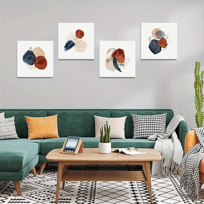 4pcs Deep Blue Color Block   Wall Art Canvas Framed