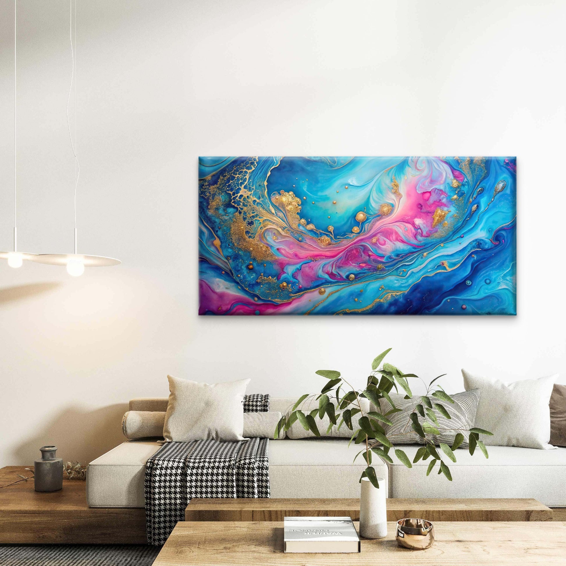 Pastel Galaxy Abstract Swirl Wall Art Canvas Office Home Room Framed 120x60cm - Bella Home Decor